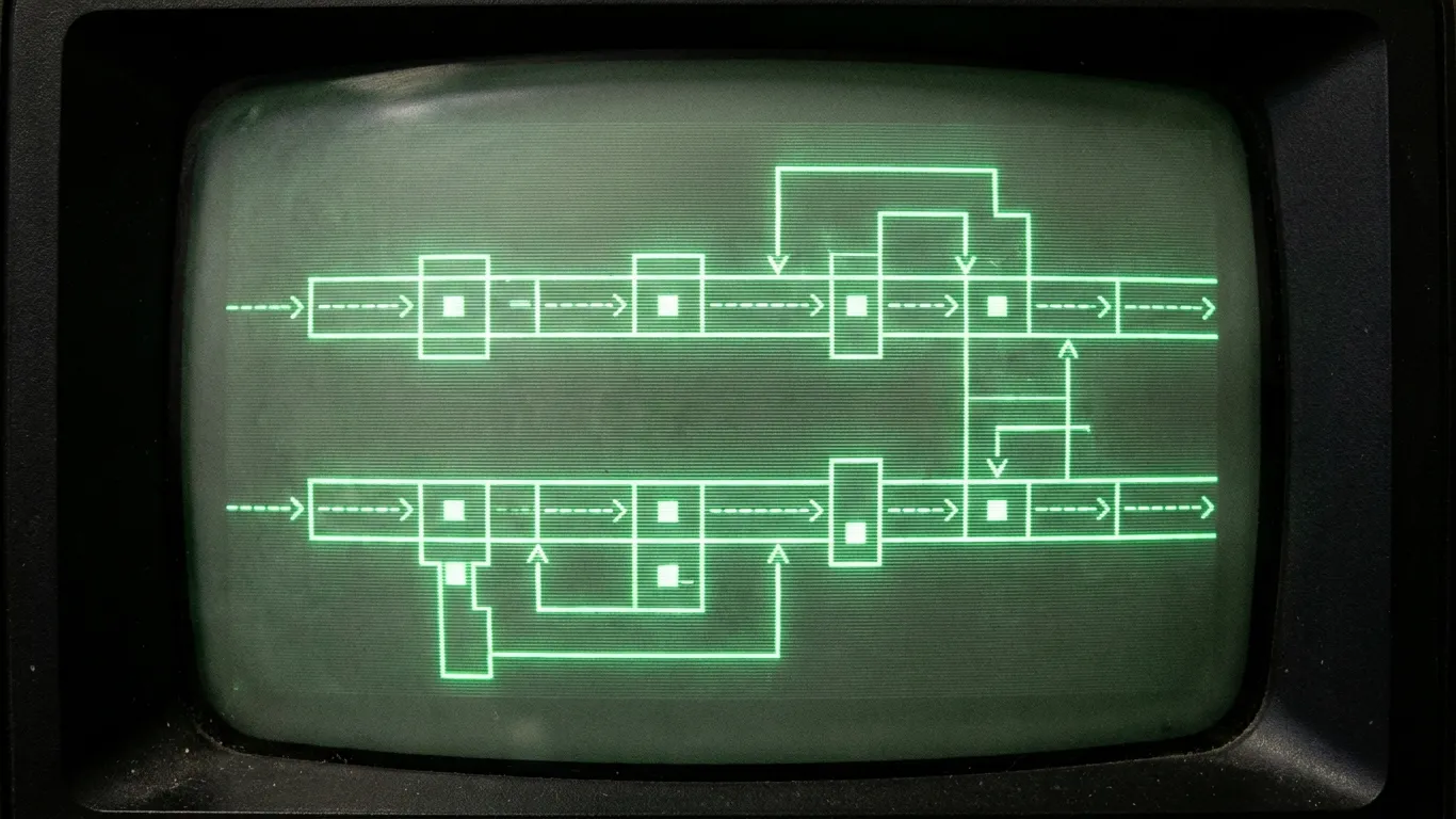 Cinematic illustration of OpenVPN TCP port 443 traffic passing through a corporate firewall undetected while other VPN protocol streams are blocked